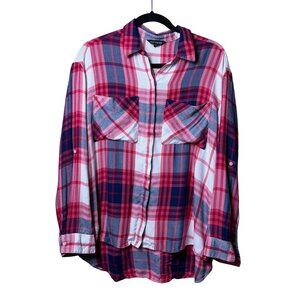Express Pink Plaid Flannel Button Down Shirt - Size Large